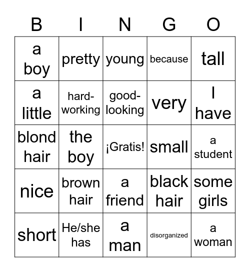 Unit 1 Lesson 2 Mis amigos y Yo Avancemos 1 Bingo Card