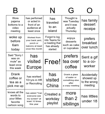 Team Bingo Card
