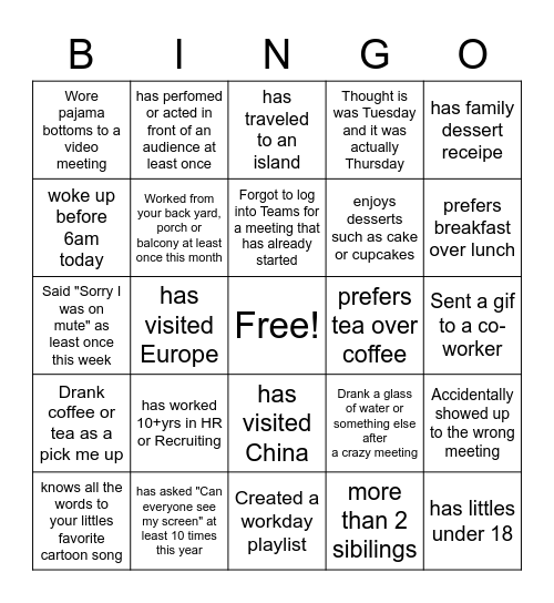 Team Bingo Card