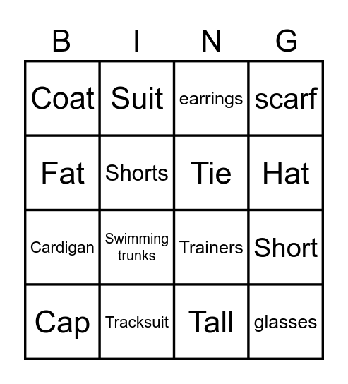 Engels thema 1 Bingo Card