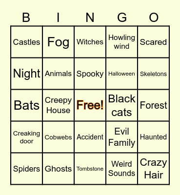 Halloween Movie Bingo Card