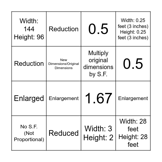 Scale Factor Bingo Card