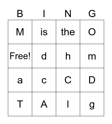 Letters/Red Words Bingo Card