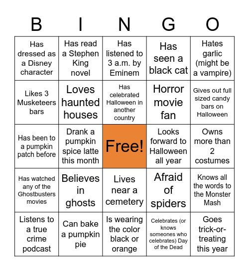 Halloween Bingo Card