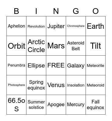 Earth Science - Unit 2 Test Bingo Card