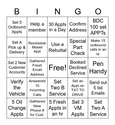 Mercedes-Benz Bingo Card