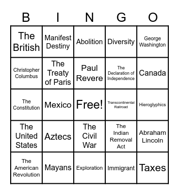 Exploration of North America Bingo Card