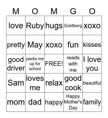 MOMGO Bingo Card