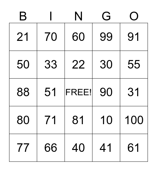 NUMBER BINGO 2 Bingo Card