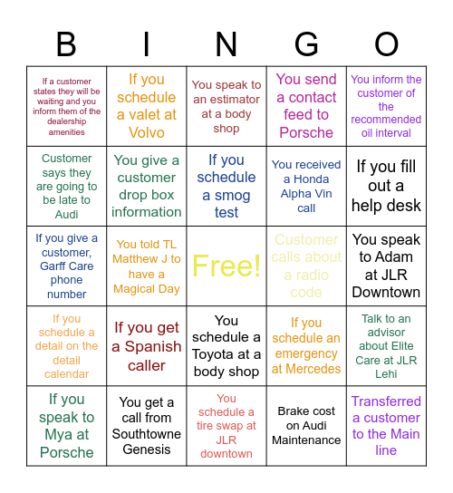 Highline Bingo Card