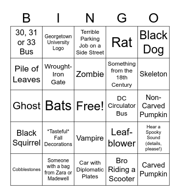 Spoooky Georgetown Bingo Card
