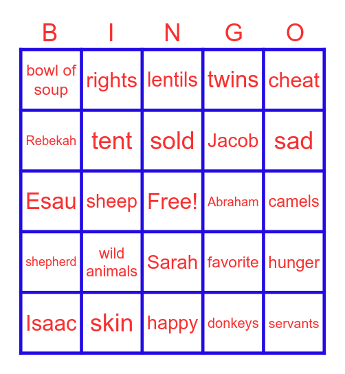 Esau and Jacob Bingo Card