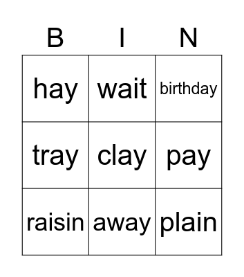 Spelling Words Bingo Card