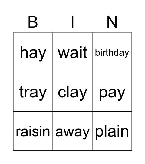 Spelling Words Bingo Card