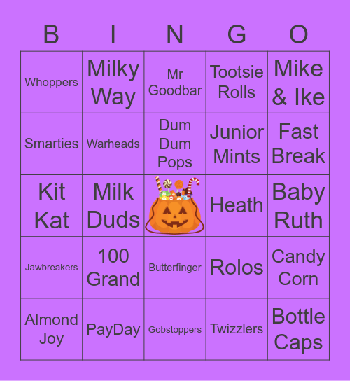 Halloween Candy Hangover Bingo Card