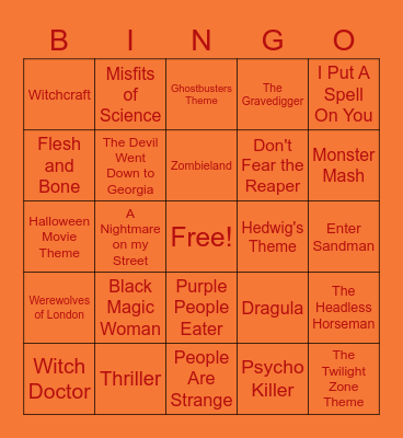 Spooky Songs Bingo Card