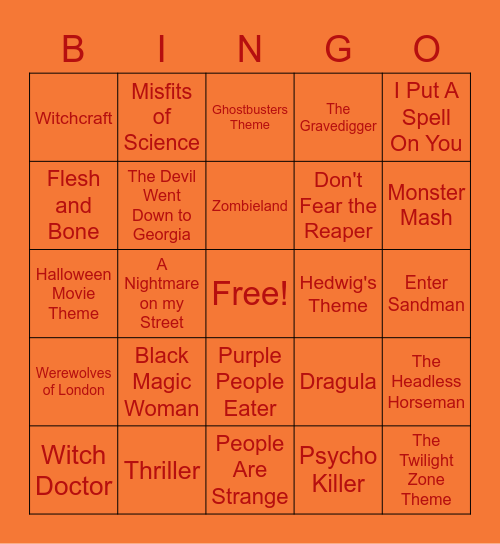 Spooky Songs Bingo Card