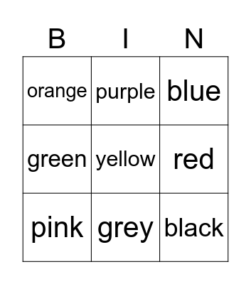 COLORS Bingo Card