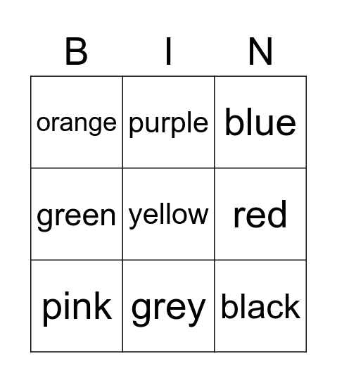 COLORS Bingo Card