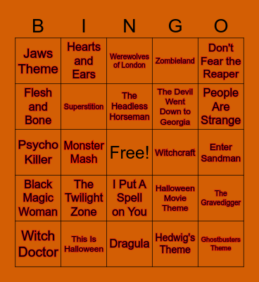 Spooky Song Bingo Card