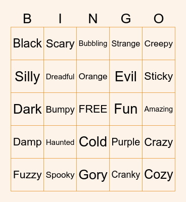 Halloween Adjective Bingo! Bingo Card