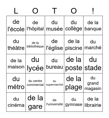 Les endroits (venir de) Bingo Card