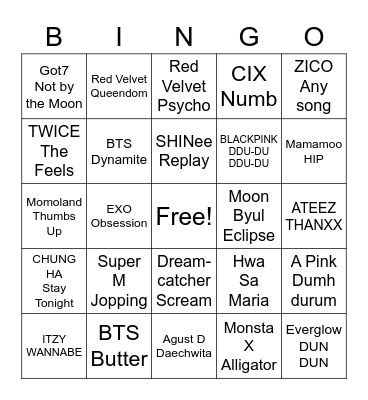 K-pop bingo Card