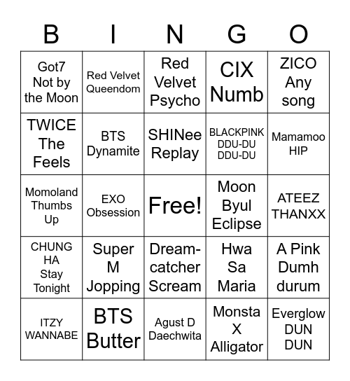 K-pop bingo Card