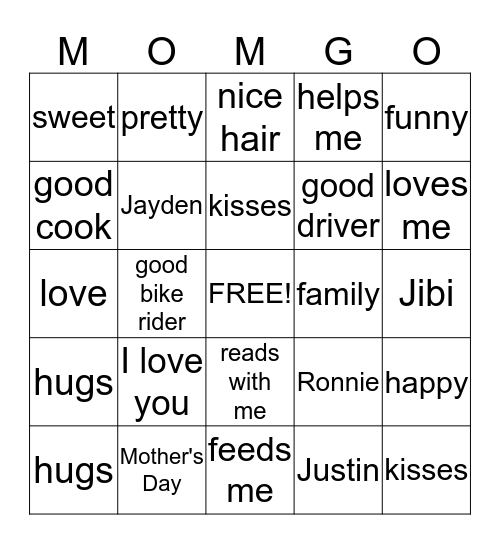 MOMGO Bingo Card