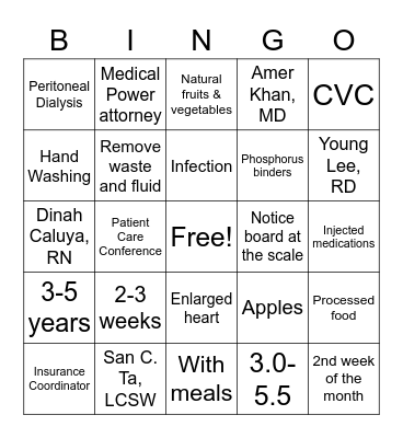 Westminster Bingo Card