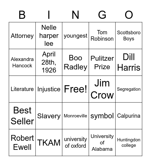 Harper Lee Bingo Card