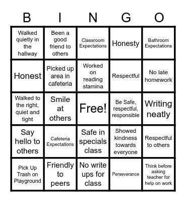 Iberia Elementary School Bingo Card