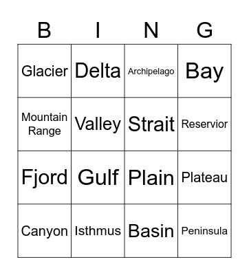 Landforms Bingo Card