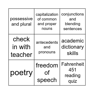 Station Rotation Bingo Card