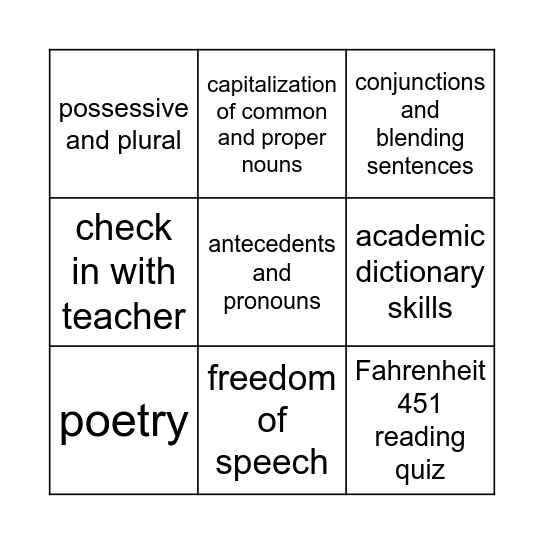 Station Rotation Bingo Card