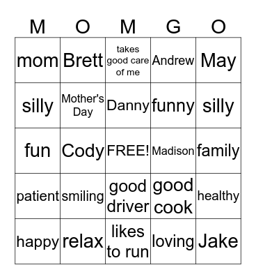 MOMGO Bingo Card