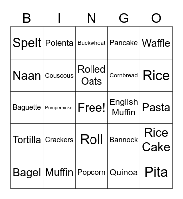 Whole Grains Bingo Card