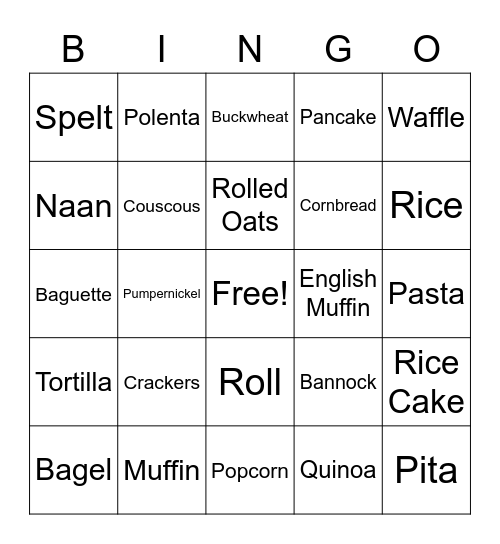 Whole Grains Bingo Card