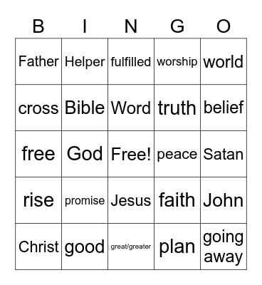 John 14:25-31, Turn in your Bingo card to Mrs. Martha for a prize! Bingo Card