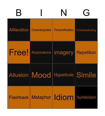 Spooky Figurative Language Bingo Card
