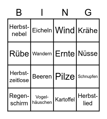 Herbst Bingo Card