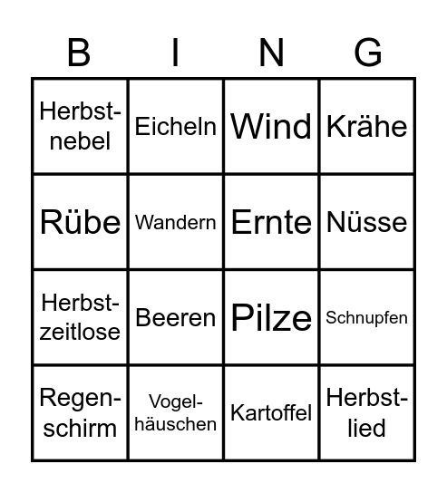 Herbst Bingo Card