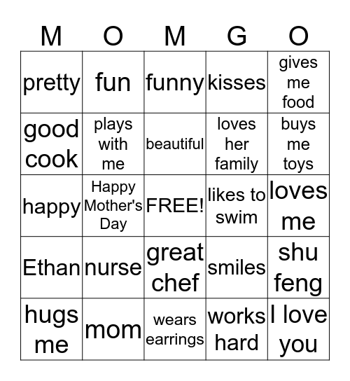 MOMGO Bingo Card