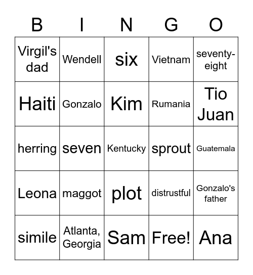 Seedfolks Bingo Card