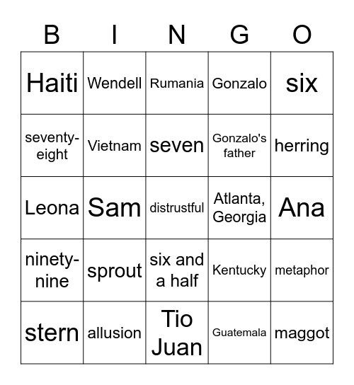 Seedfolks Bingo Card