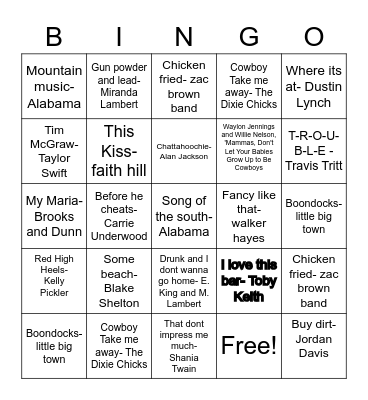 Music Bingo Card