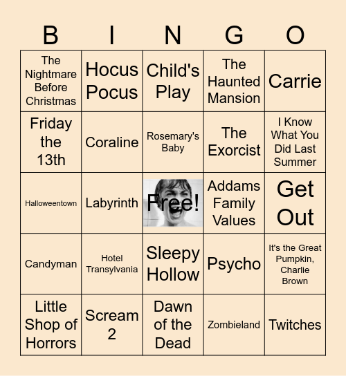 Halloween Movies Bingo Card