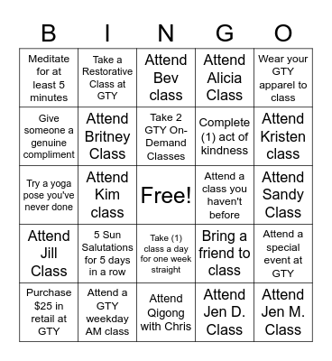 Holiday Grace Tree Yoga Bingo Card