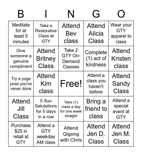 Holiday Grace Tree Yoga Bingo Card