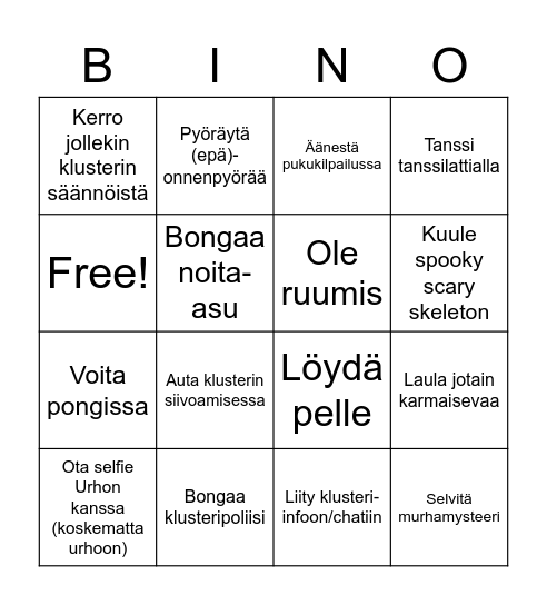 Klusteri Bingo Card